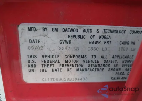 2008 Chevrolet Aveo 5 Ls из США, поврежденный, VIN KL1TD66628B101483